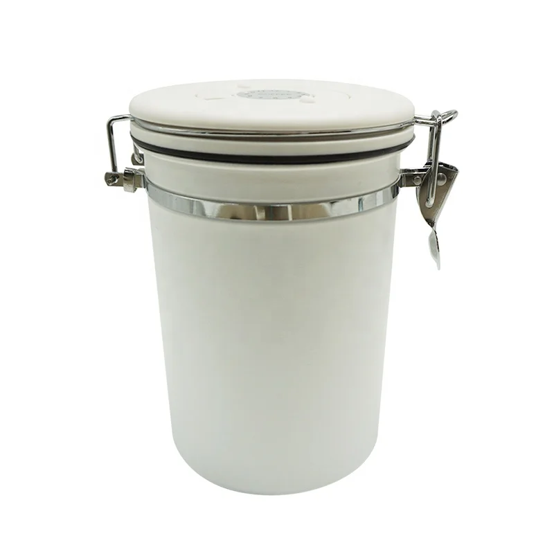 Hot Sale Coffee Canister With Airtight Lid Transparency Window Rotating Freshness Date Serving Spoon Stainless Steel Canister