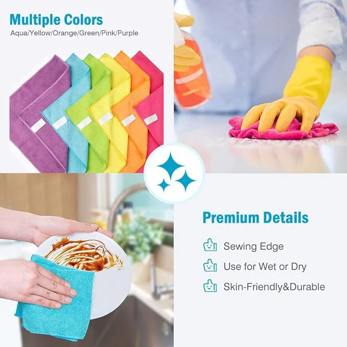 Factory Custom 25*25Cm Microfiber Cleaning Cloth Car Kitchen Wash Towel Reusable Household Microfiber Dish Cloths