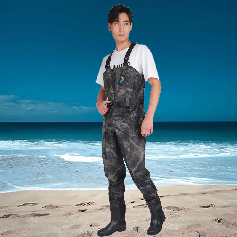 OEM 3 layers breathable Waders Thickened Chest Pocket PVC Nylon camo Waterproof Fishing Chest Waders Thigh Fishing Waders