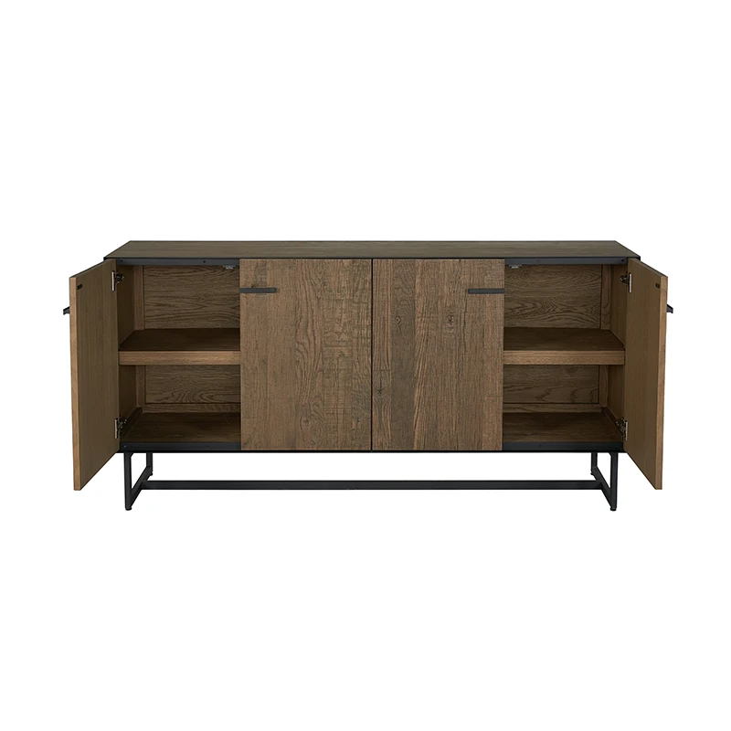 MRS WOODS Gold Metal Black Solid Reclaimed Oak Wood Sideboards And Buffets Cabinet