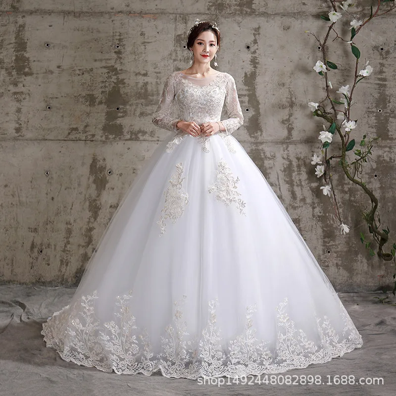Elegant Bridal Gown New Wedding Gown For Women 2023 Lace Embroidery Short Sleeve Long Train Wedding Dresses