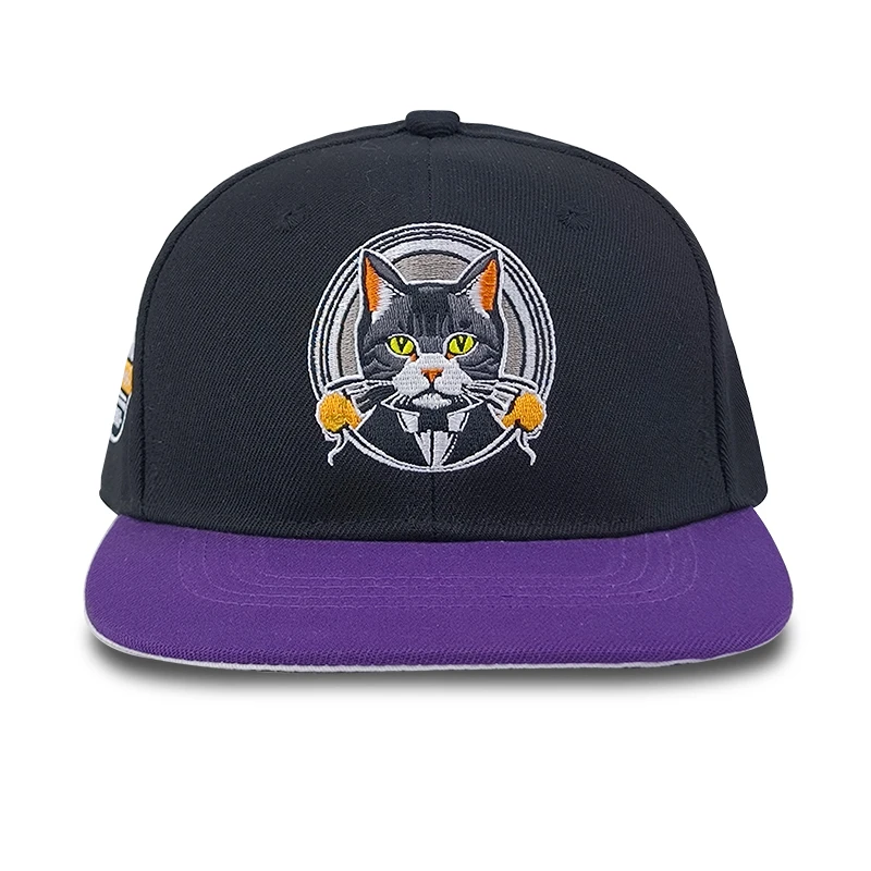 Wholesale 100% Nylon Melin Waterproof Flat Bill Rope Hat 5 Panel Unstructured  Cat Pattern Patch Style golf caps for men