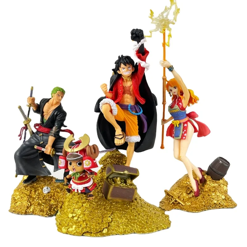 Anime Golden Base Luffy Zoro Nami Action Figures Anime Collectible Model PVC Figures with Box Wholesale Kids Toys