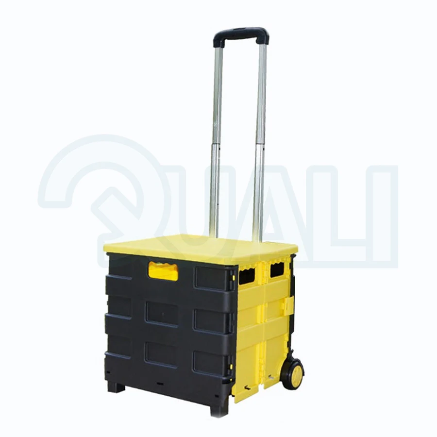 Mint Green Trolley With 4 Universal Wheels Plastic Folding Trolley With 75L Capacity Portable Grocery Cart