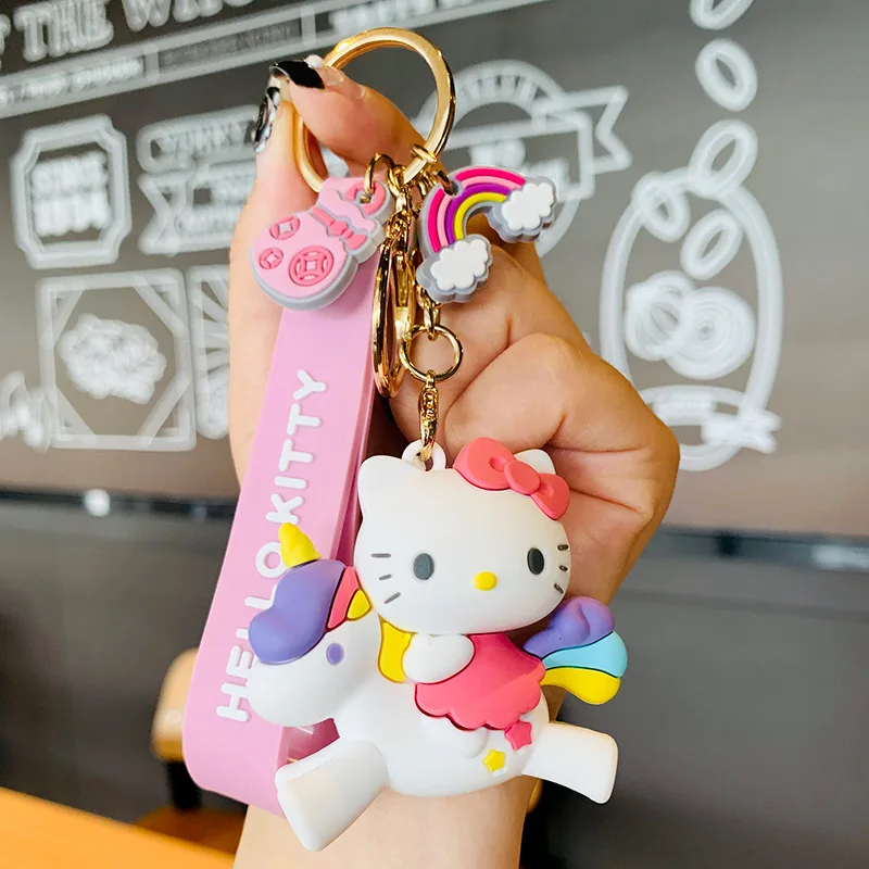 Cute Kuromi Melody Hello Kitty Keychain Kawaii Cartoon Hello Kitty Big Eared Dog Penguin Women Bag Pendant Key Chain