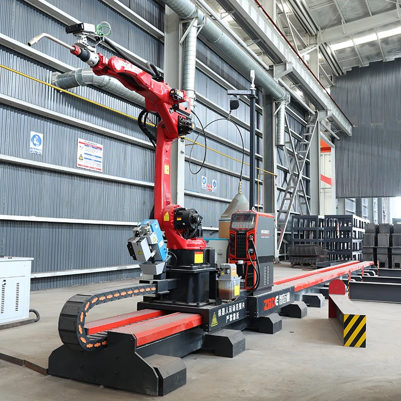 ZMDE Saving Cost Automatic Steel Structure Metal Plate H Beam T Beam Welding Robot Station with Ground Rail