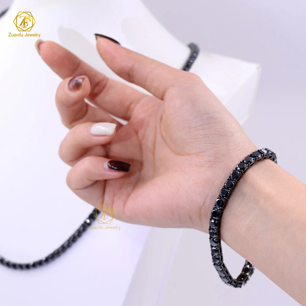 Popular Design Small Size 3mm 4mm White Green Black Moissanite Diamond Setting 925S Pure Silver Moissanite Tennis Bracelet