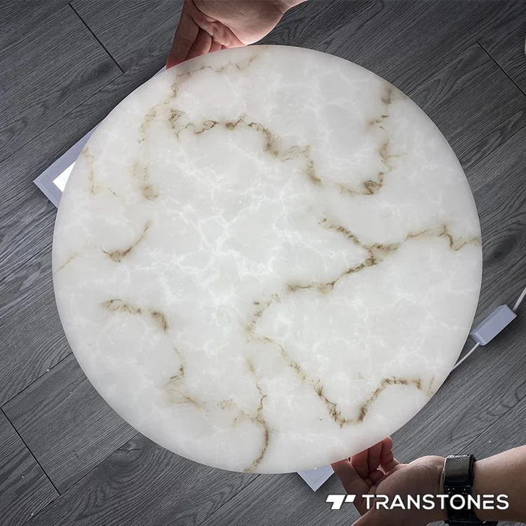 2024 Transtones Round Shape Globe Modern Alabaster Lampshade Backlit StoneTable Lamp Artificial Wall Panel Stone