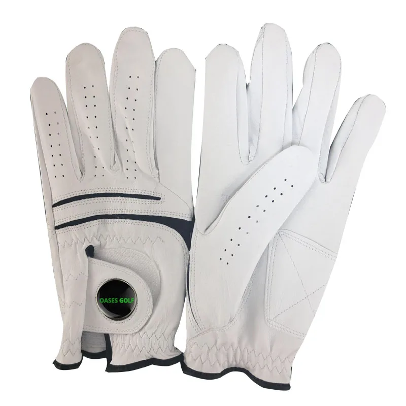 White Cabretta Golf Glove with Custom Logo Ball Marker