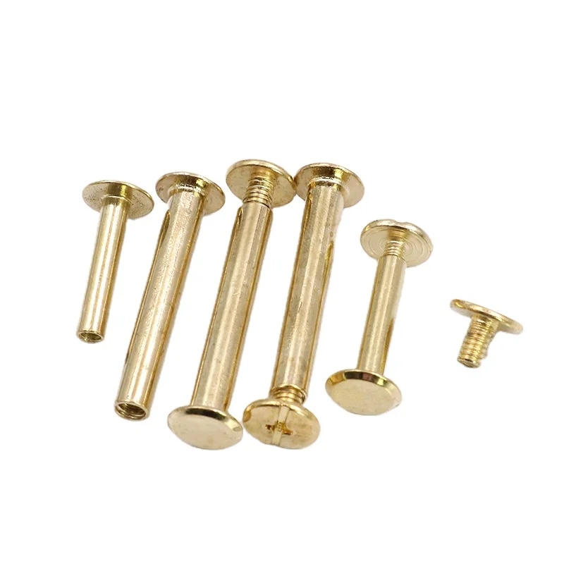 Copper Plated Male And Female Screw Account Book Butt Side Lock Screw Nut Album Stainless Steel Chicago Screw Double Cap Rivet