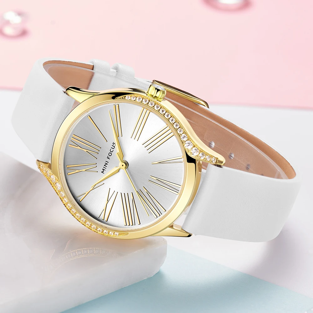 Женские часы Mini Focus MF0259L с японским механизмом, кварцевые часы с ремешком из натуральной кожи