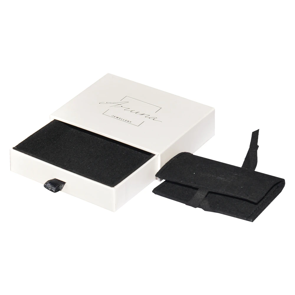 Customized Luxury Gold Foil Printing Black Paper Cardboard Sliding Drawer Small Bangle Bracelet Gift Jewelry Box With Pouch Bag