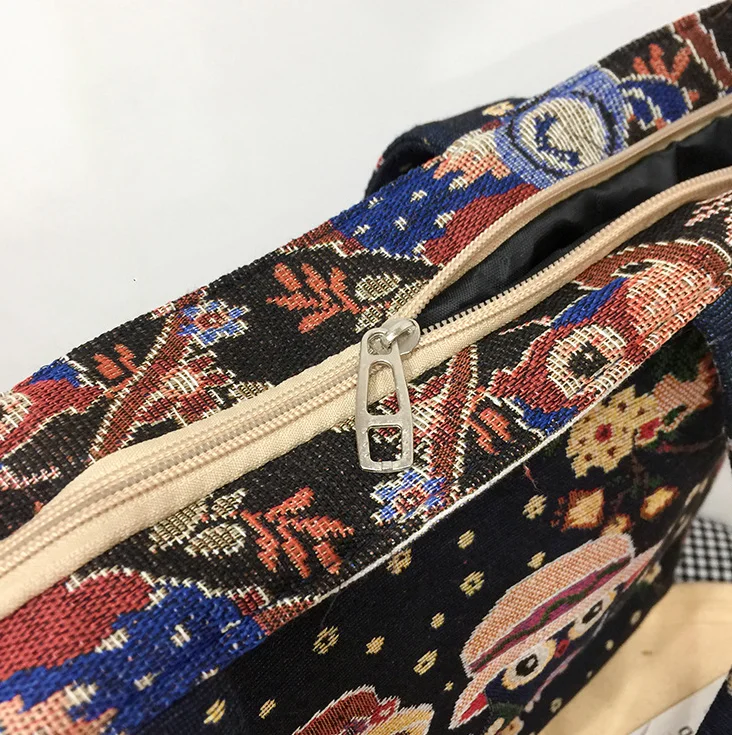 Wholesale Custom New Style Linen Shoulder Bag Yarn-Dyed Cartoon Pattern Large Capacity Handbag Recycled Tote Beach Bag