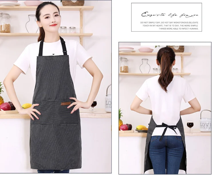 wholesale Custom logo apron Stripe Bib cotton linen Apron cafe Restaurant Bar cooking clothes Chef kitchen aprons for cleaning