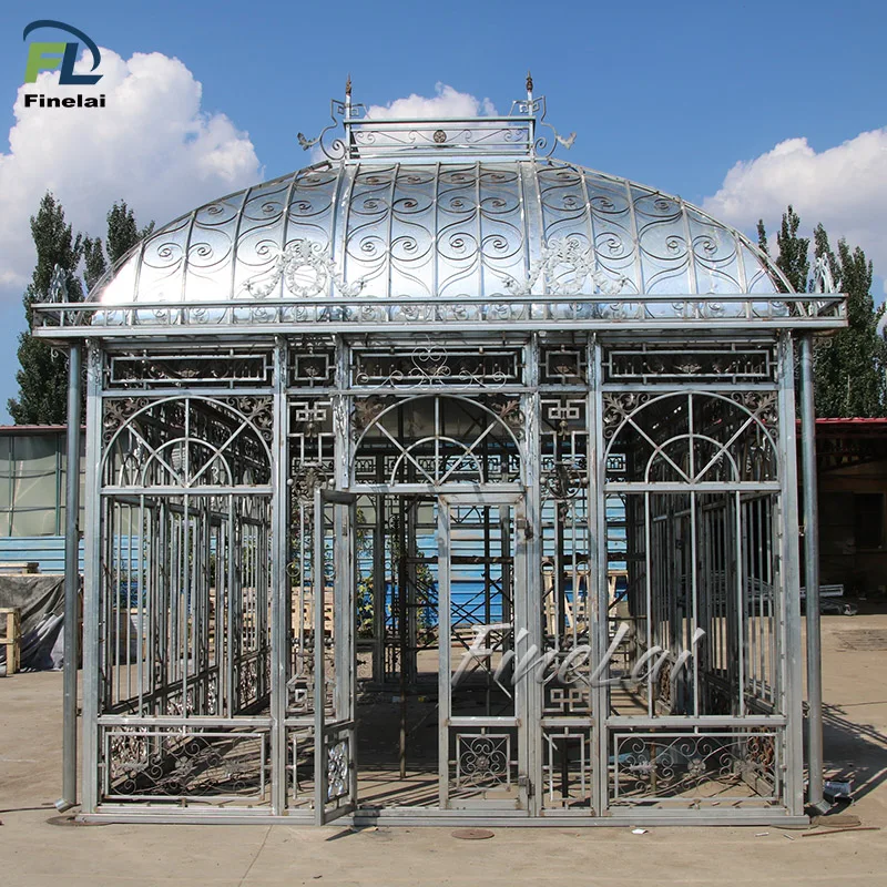 Finelai hot selling Wrought Iron Cast Iron Large Gazebo for Sale cast iron gazebo