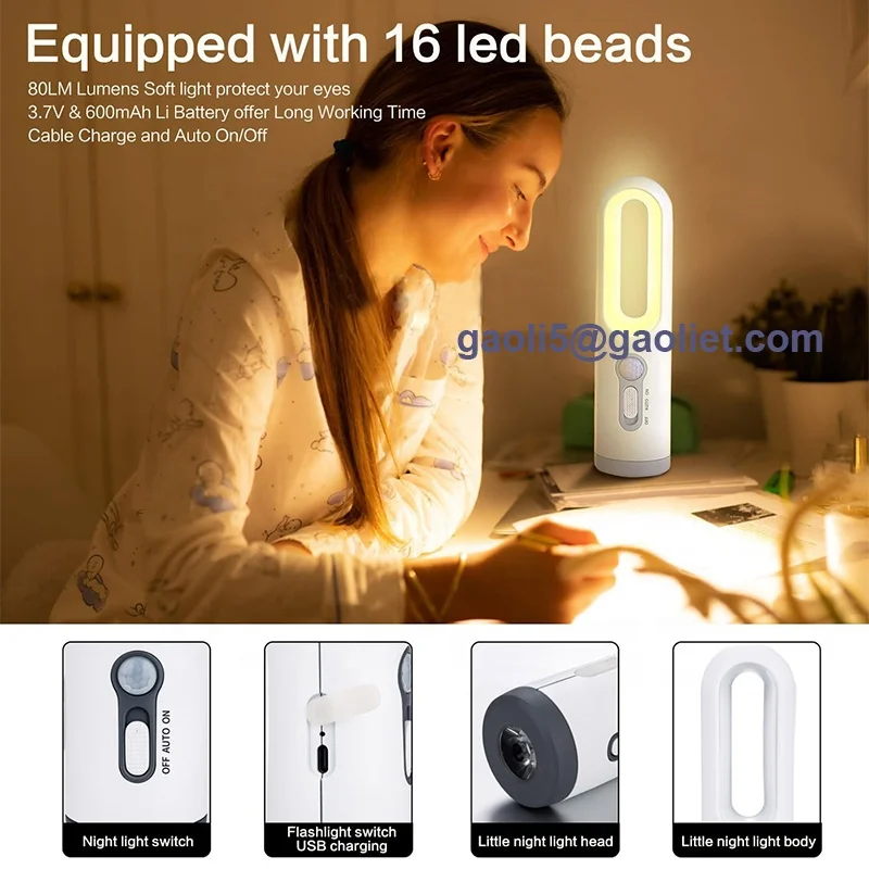 Rechargeable Night Light Motion Sensor Portable Night Light Flashlight LED with Motion Sensor Night Light for adult and Kids Nig