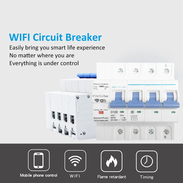 
63A 4P Smart Circuit Breaker Switch with Wireless WIFI Control with Tuya APP for Alexa and Google Home 