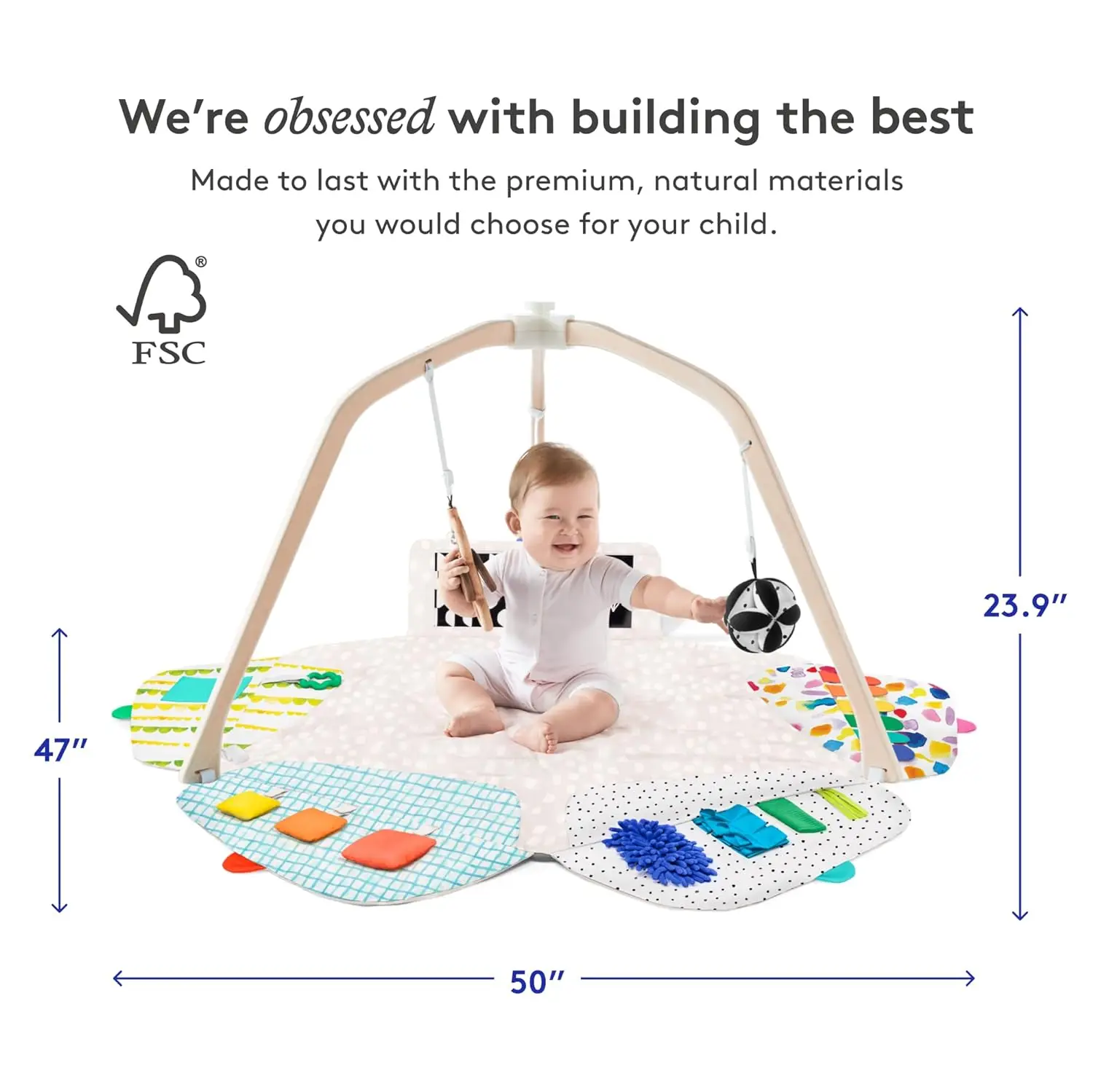 Multifunctional easy to assemble 5 in 1 thick plush baby play gym floor baby play activity awakening mat  hanging toys