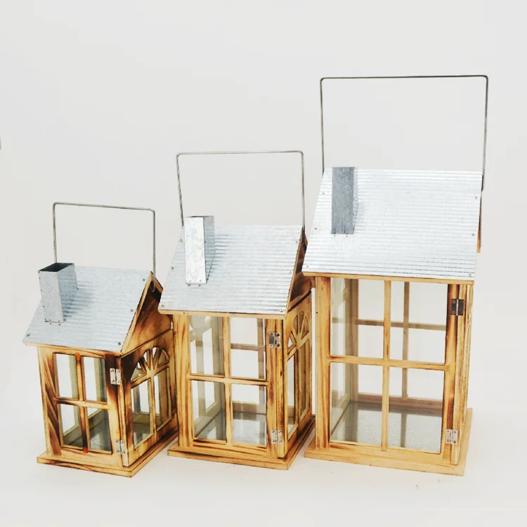 New design High Quality candle lantern wooden house Lantern For Home Garden Wedding Decoration