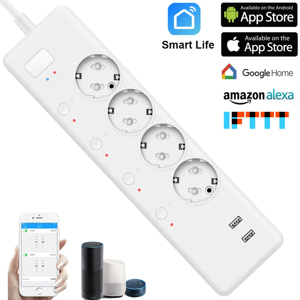 Smart WIFI Timer Extension EU Smart Plug wifi Power Strip Fast Charge Power Metering Smart Plug wifi Socket Work With Alexa