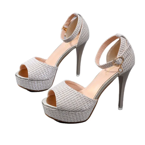 2021 summer European and American new 12cm flat buckle thin heel versatile sexy fish mouth waterproof platform high heels