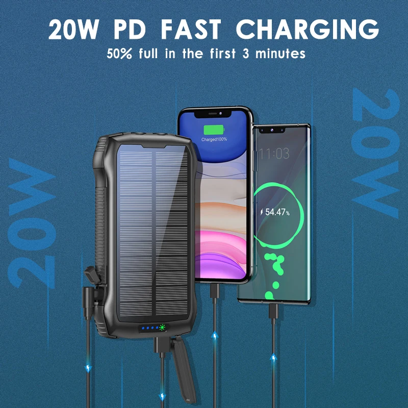 Wholesale multifunction 20000mah power bank wireless charger external battery pack IPX6 waterproof with flashlight