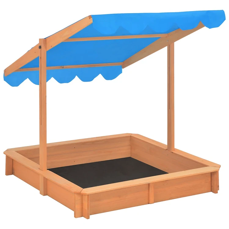 Kids Outdoor Play Furniture Solid Wood Sand Pit Height Adjustable Wooden Sandbox With Bench For Kids