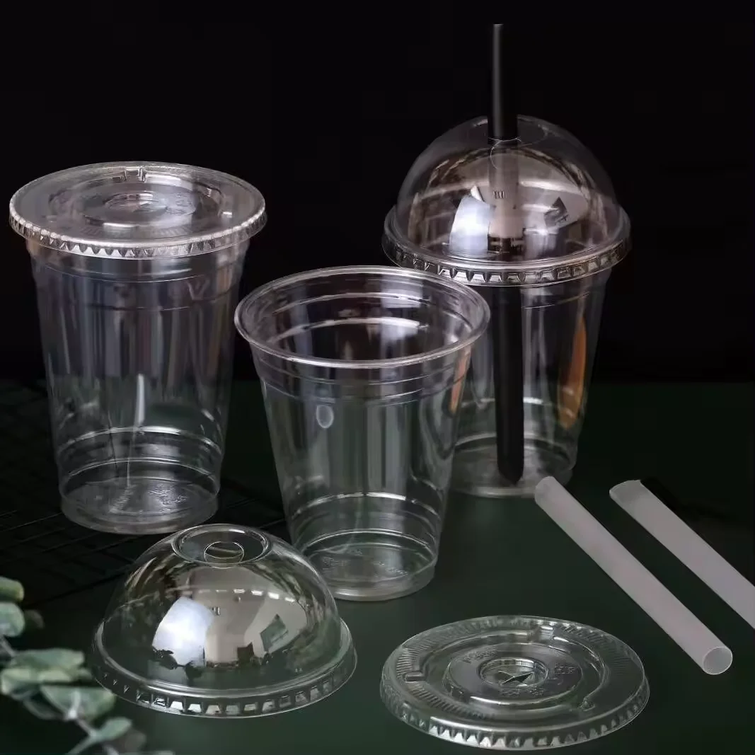 Plastic Cups With Sip Through Lids Clear Tea Coffee Disposable Drink Cups
