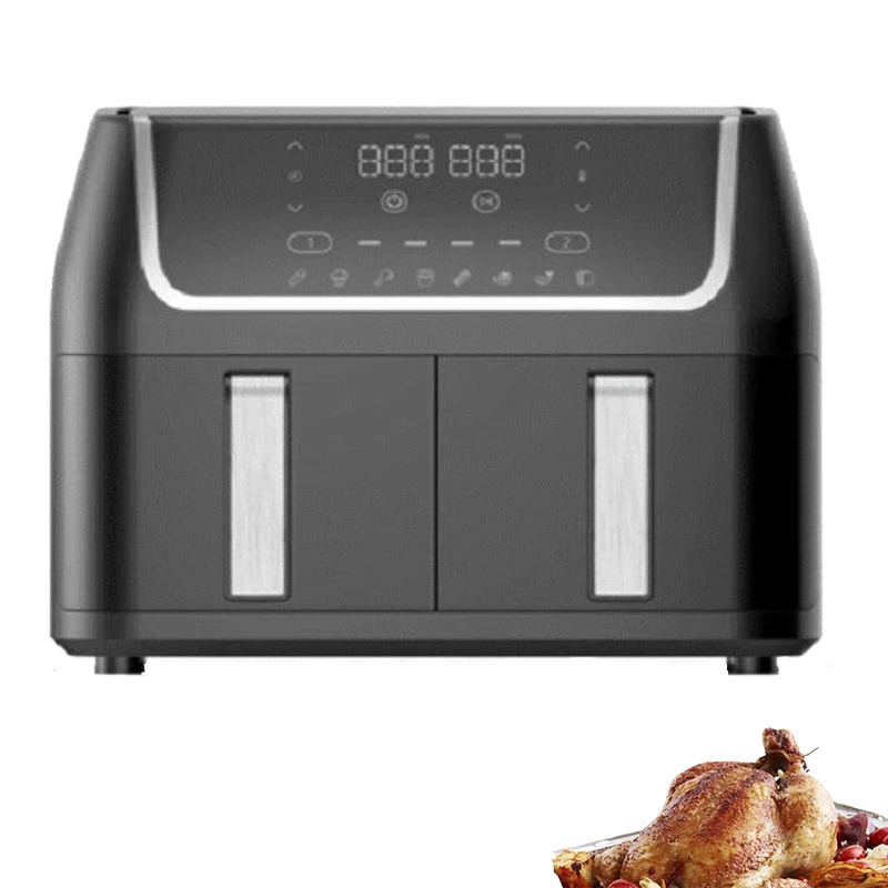 Hot air fryer with dual basket big capacity 10L Deep without oil baking cake /Rotisserie chicken Double Air oven