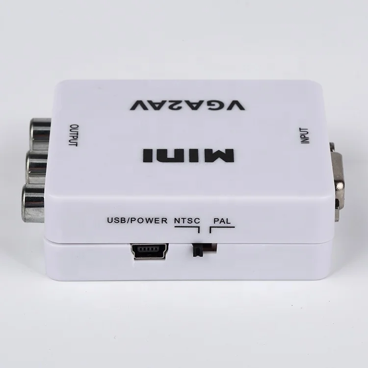 Mini Style VGA To AV white Converter Automatically Detects and Converts PC Input Images to NTSC PAL
