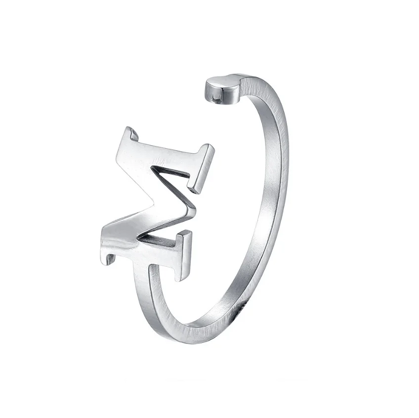 Custom Simple Design Women Stainless Steel Initial Alphabet Letter M Ring