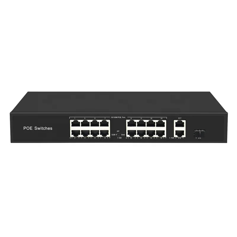 Factory 19 Port RJ45 10/100M Support VLAN 250 Meters Distance Network POE Switch with 16 POE Port  for  Wireless AP IP Camera