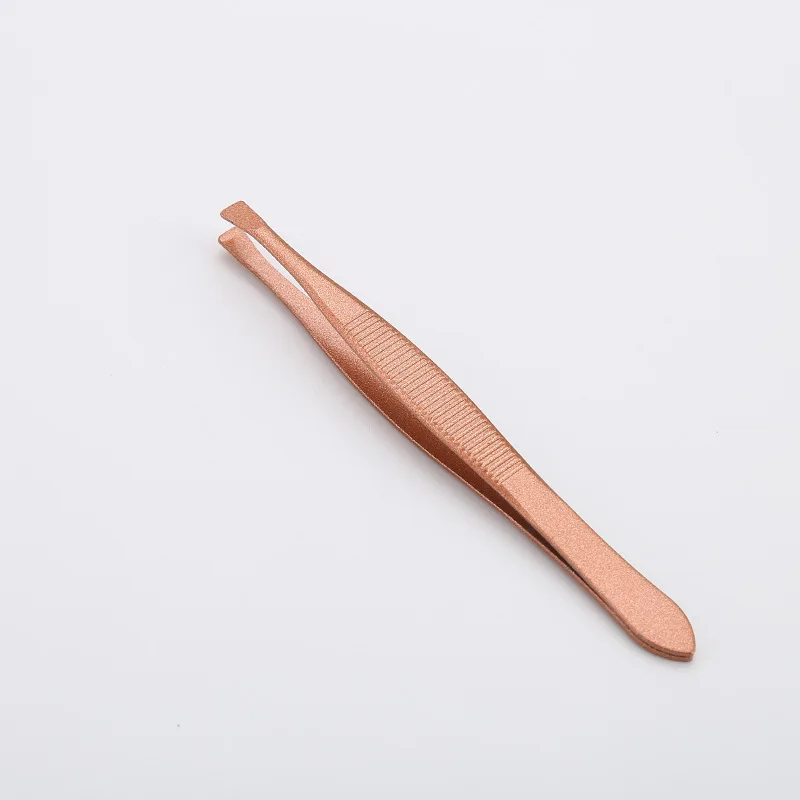 Personalized Professional Flat Tip Black Rose Gold Stainless Eyebrow Tweezers Colorful Makeup Eyelash Tweezers Private Label