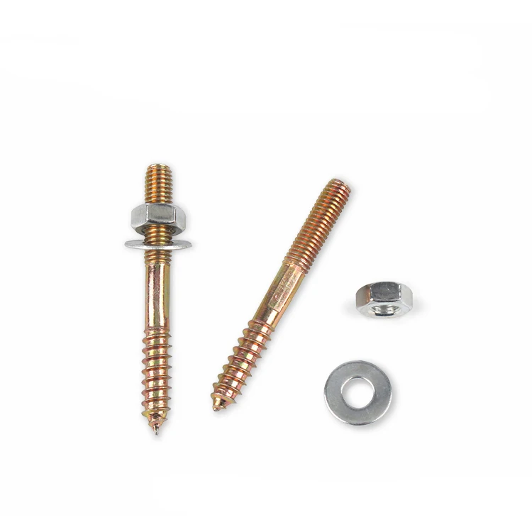 ansi brass plated m6 double head thread hanger bolt screw