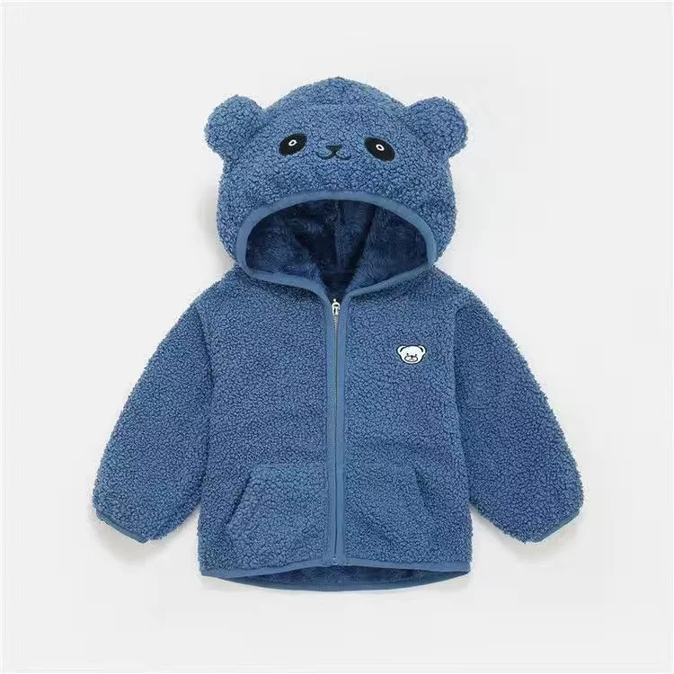 Fleece Fur Jacket Kid Hooded with ear Sherpa Kids Teddy Coat Cute Animal Hat Kids Clothing Baby Winter