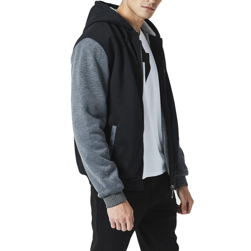 Mens Casual Fashion Active Jersey Slim Fit Pull Zip Outdoor Warm Fleece Winter Hoodie Jacket