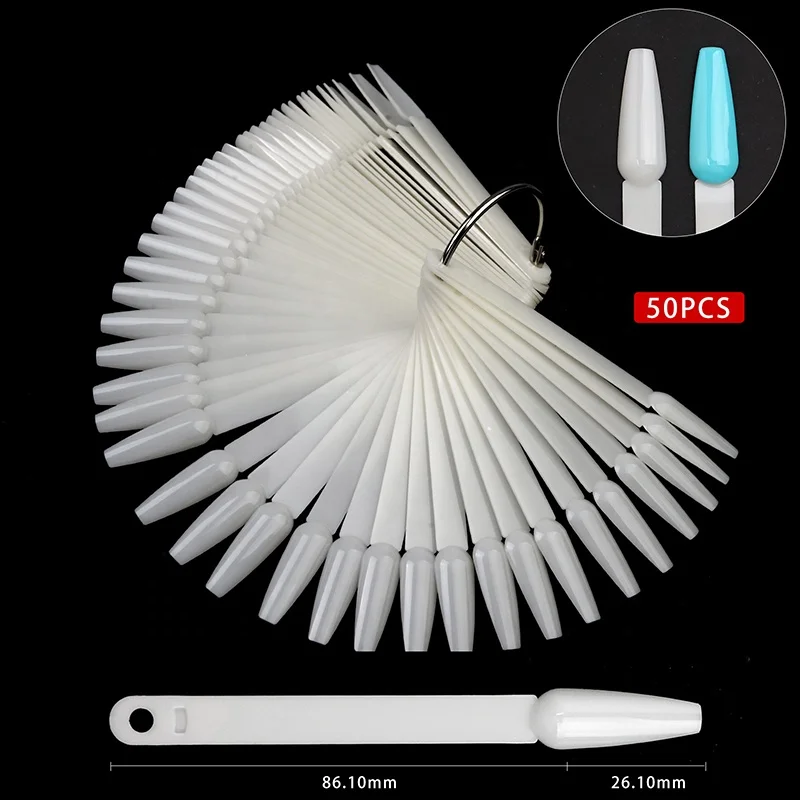 50pcs False Nail Tips Nail Art Fan Shaped Palette Card Display Acrylic Practice Color Chart For Nail Polish With Ring Clear