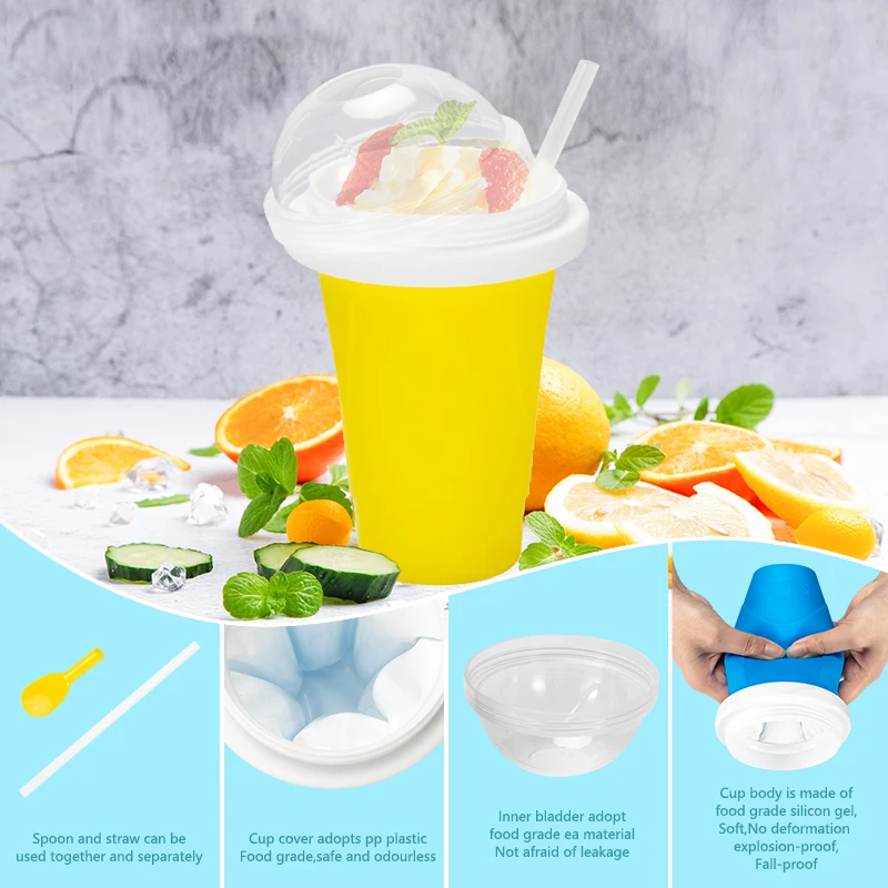 Homemade Portable Smoothie Mug Ice Cream Maker Frozen Magic Double Layer Squeeze Freeze Slushie Maker Cups for Juices Quick