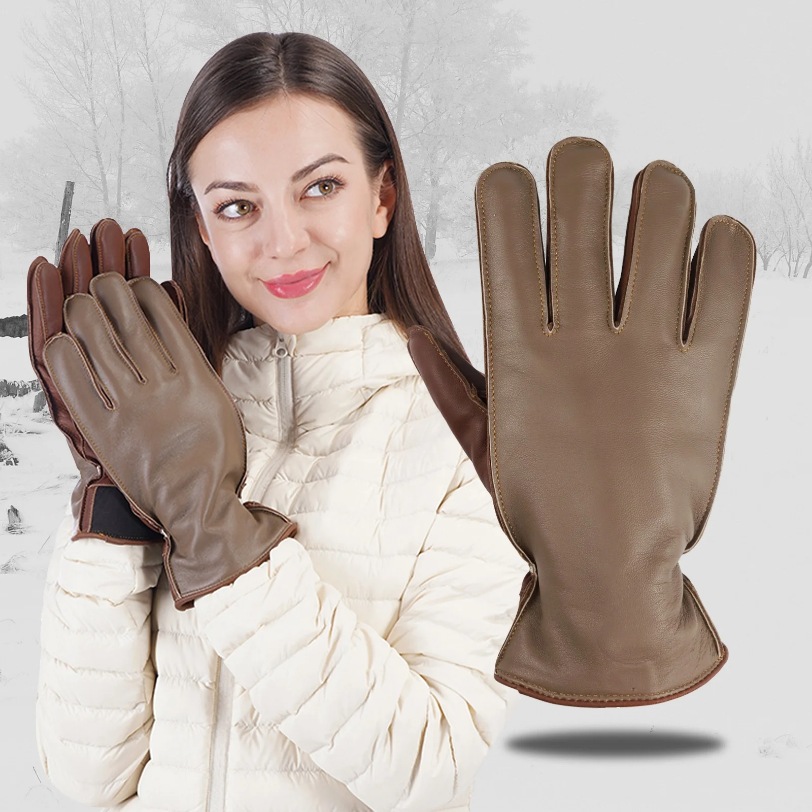 Good quality winter waterproof touch screen fashion cowhide leather gloves