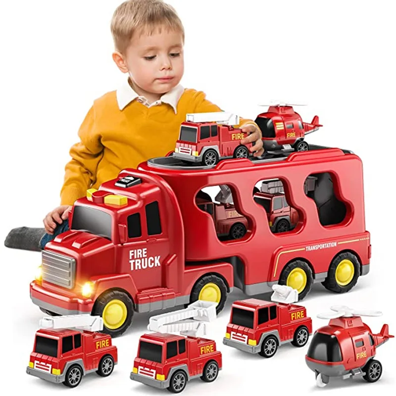 2023 Hot Sale Inertial Lighting Music Engineering Transport Car Storage Double-decker Large Truck City Fire Police Taxi Toy car