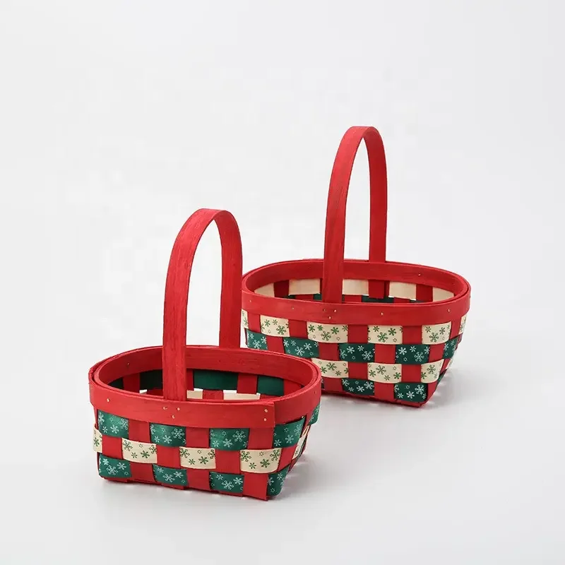 Hot Sale Food Packaging Round Bamboo Storage Basket Wood Chip Christmas Decoration Basket Candy Fruit Snack Gift Basket