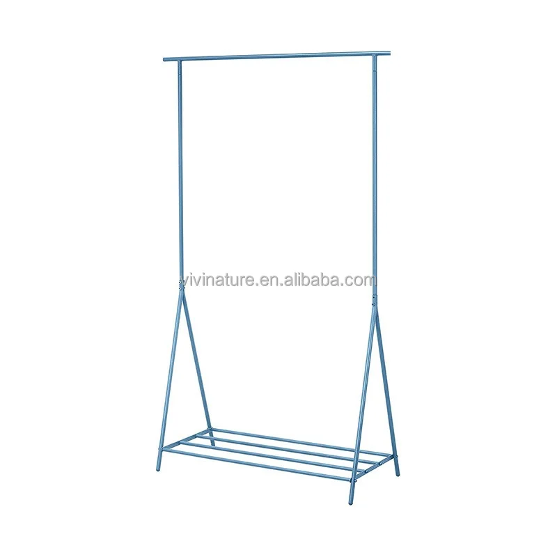 Single rod garment cloth drying rack with shoes storage shelf