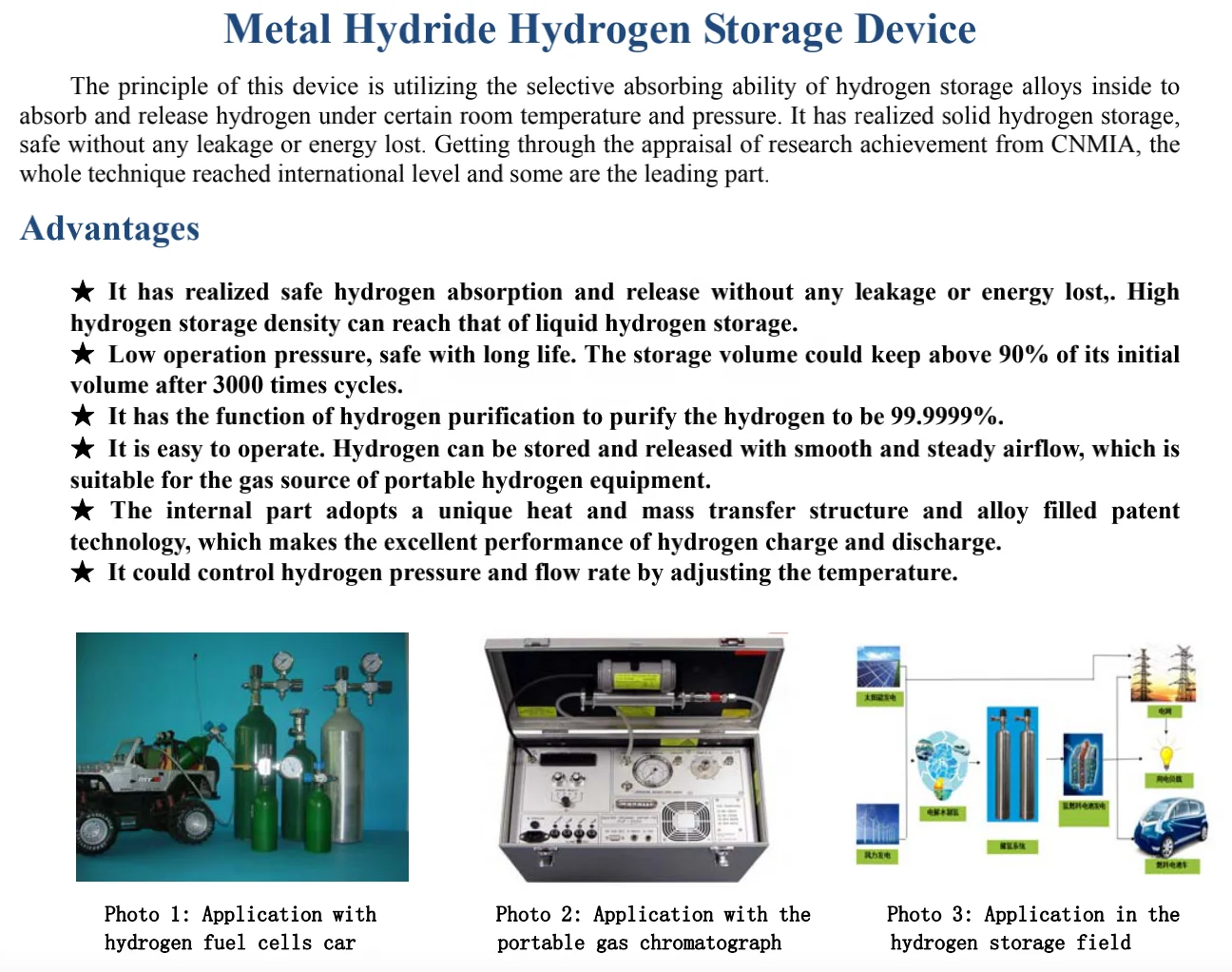 350L Needle Valve Room Temperature Solid State Metal Hydride Hydrogen Storage Tank Device