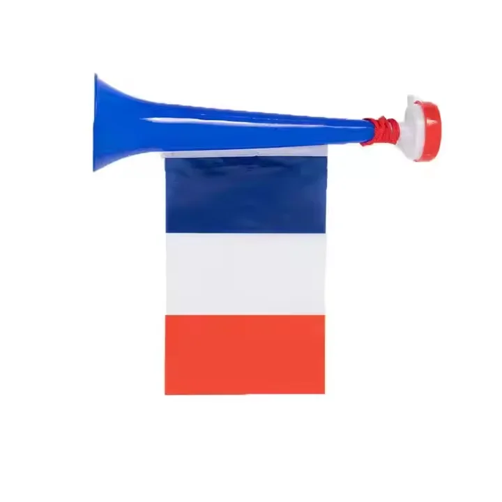Custom Creative Design Noise Makers Plastic Toy Trumpet Sporting Games Football Horn Blow Whistles With National Flag