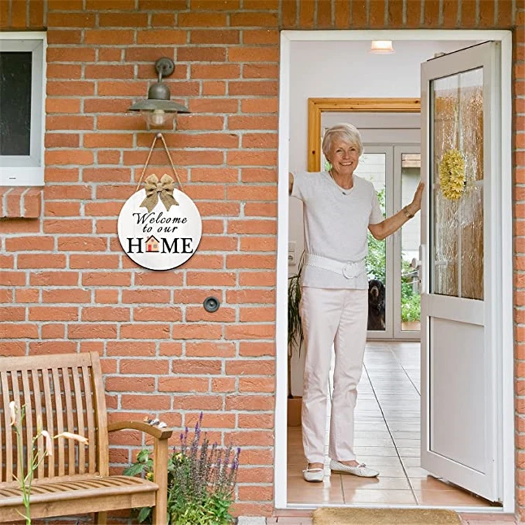 Interchangeable Seasonal Welcome Sign Front Door Decor Rustic Wood Welcome to Our Home Sign Wall Hanging Decoration