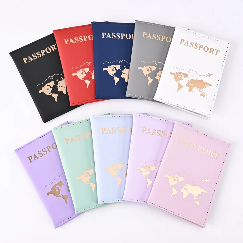 Custom PU Leather Passport Holder Case with Letter Print for Women & Men, Travel ID Card Cover