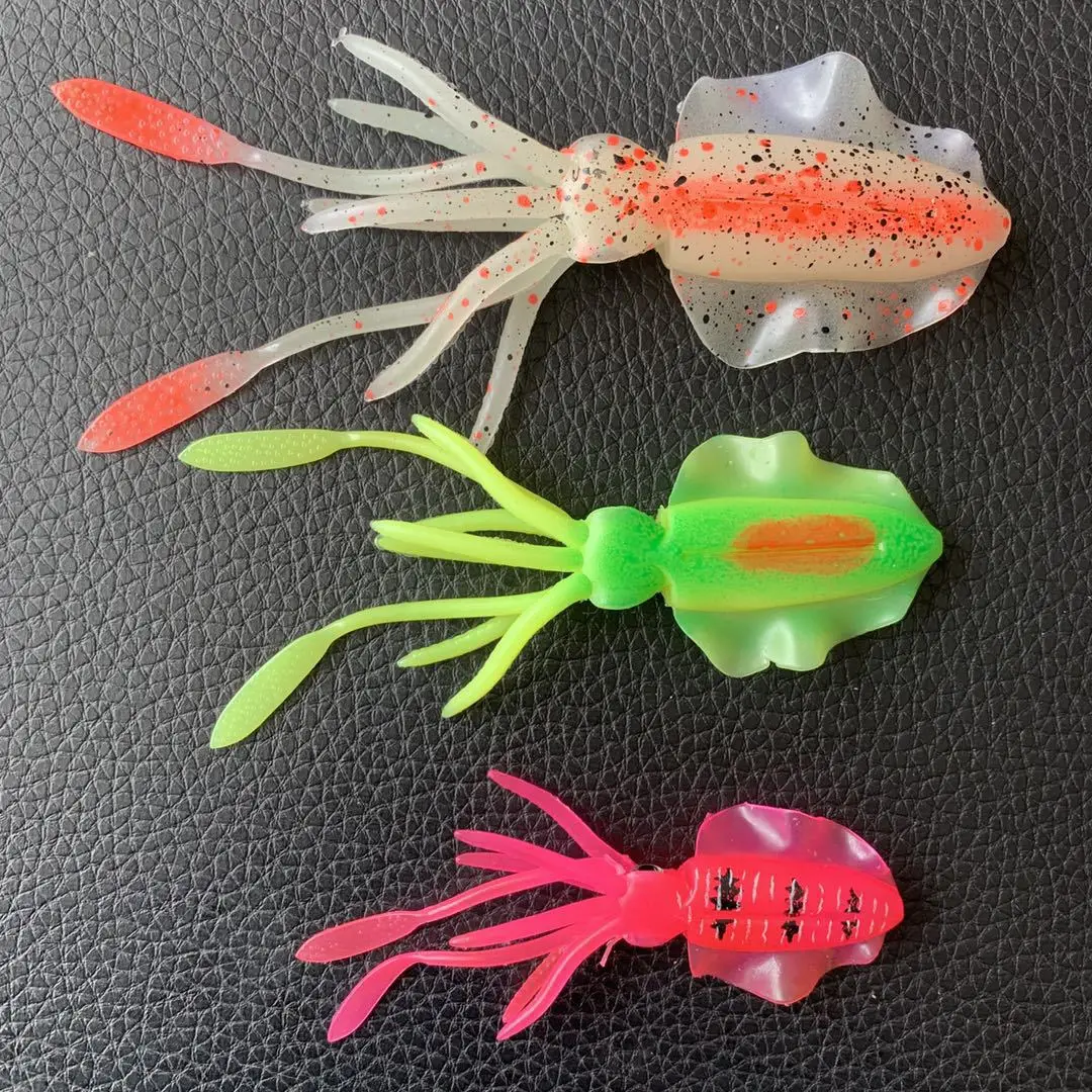 New 10cm 12cm 15cm Bionic Luminous Soft Plastic Fishing Lure Octopus Squid Skirts Artificial Lifelike Jig Squid Soft Baits