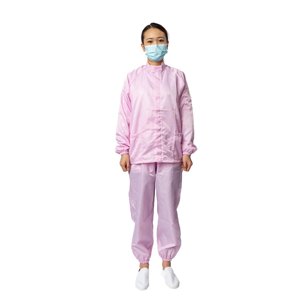 Super Quality Portable Zipper Collar Esd Smock Gown Cleanroom Clothes Antistatic Uniform With Magic Tape