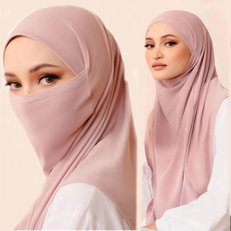 high quality Arabic women silk head scarf masked underneath veil turban plain color women summer chiffon hijab
