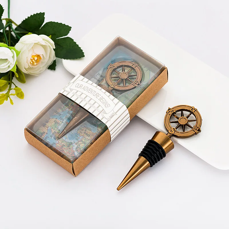 Bar Decoration Accessories Compass Shape Retro Wine Stopper Gold Color Wine Bottle Stoppers Metal Wedding Gifts Bar Tools